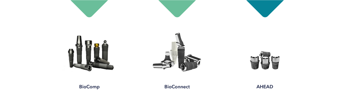 BioComp implantaatsystemen: BioComp, BioConnect, AHEAD